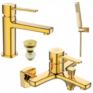 #Vaňová batéria nástenná, umývadlová stojaca GLAMOUR gold so sprchovým setom